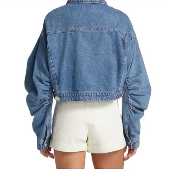 Frame Sea Level Ruched Sleeve Denim  Jean Jacket - Picture 10 of 10